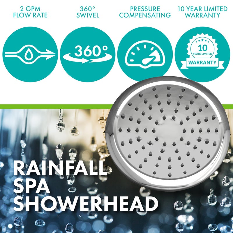 Niagara Conservation N9520CH Rainfall Spa 1-Spray with 2 GPM 8-in. Wall Mount Adjustable Fixed Shower Head in Chrome, 1-Pack | Bathroom Shower Head Sprayer with Pressure Compensation - Image 2